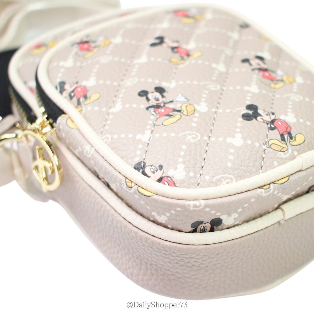 Disney Women's Luxe Mickey Mouse Patterned with Ears Quilted Beige Crossbody Bag - Picture 4 of 10
